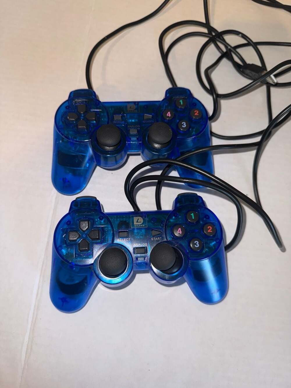 Dilong Set of 2 Translucent Blue USB Wired Gamepad Controllers for PC